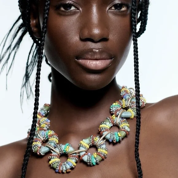 ZARA【NEW】BEADED BIB NECKLACE ZARA NEW WOMAN MULTI-STRAND BEADED STONE NECKLACE TURQUOISE